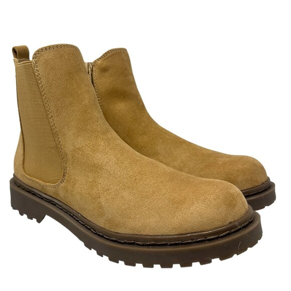 American Eagle Outfitters Womens 9 Tan Faux Suede Chelsea Boot Side Zip Shoes - Picture 12 of 14